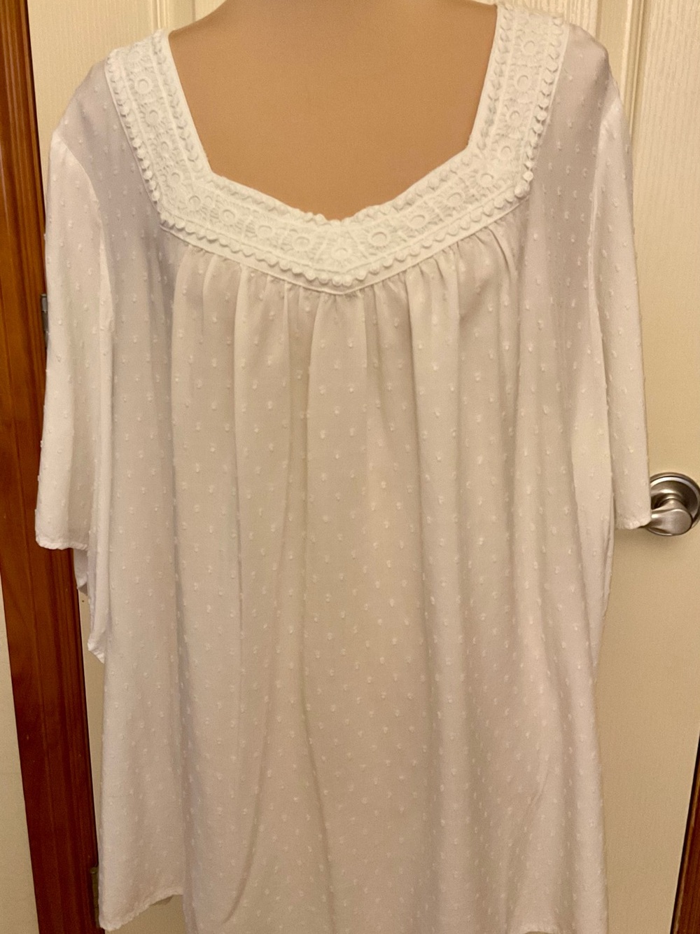 Catherines White Swiss Dot Blouse with Crochet Yoke Flutter Sleeves 2X 22/24